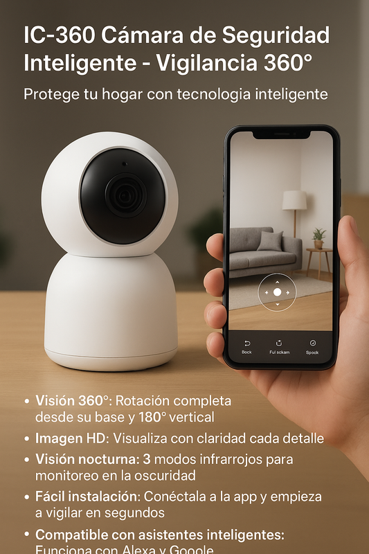 🔒 IC-360 Cámara de Seguridad Inteligente – Vigilancia 360°